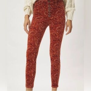 Anthropologie Rust Paisley Button Front Pants corduroy Pilcro 26‎ Pilcro ankle